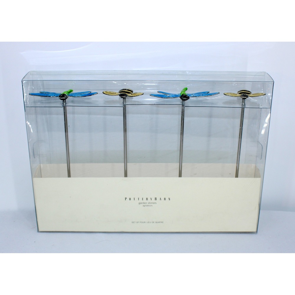 Pottery Barn Set of 4 Dragonfly Bee Garden Drink Stirrers Skewers Cocktail Party
